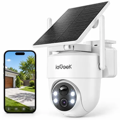 Produktbild von ieGeek 2K überwachungskamera Aussen Akku WLAN mit Solarpanel PIR Bewegungsmelder 360° PTZ IP Kamera Nachtsicht und 2 Wege Audio
