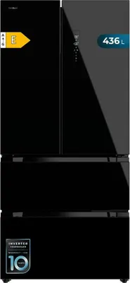 Produktbild von Schwarzer Glas Kühlschrank mit französischer Tür, 183 cm hoch und 83,6 cm breit, Fassungsvermögen 463 l, Inverter Plus-Kompressor, Total No Frost, .