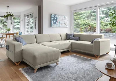 Produktbild von MIUFORM Classy Sophie - Ecksofa mit Bettfunktion und Bettkasten U-FORM RECHTS - 330x212cm - Beige - Sofa Schlafsofa Couch