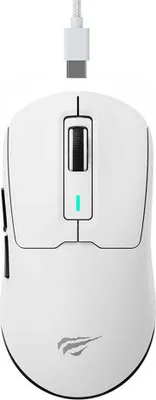 Zdjęcie produktu dla Havit MS969WB - bezprzewodowa mysz gamingowa 2.4G, biało-czarna, Po prawej stronie, Optyczny, RF Wireless + Bluetooth + USB Type-C, 16000 DPI, Biały