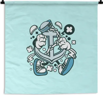 Produktbild von MuchoWow® Wandteppich Wandbehang Anker - Blau - Vintage 120x120 cm Tapisserie Dekoration Wandtuch - Modern - Baumwollgewebe
