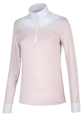 Image de Chemise de concours Equiline femme orchidée rose à manches longues avec empiècement en dentelle FS20, taille:L