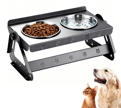Imagen del producto de Omgoods - Comedero elevado para perros con 2 cuencos de acero inoxidable, fácil de limpiar