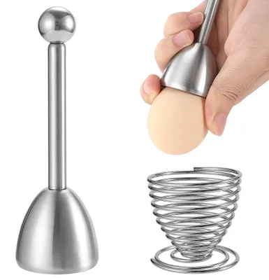 Produktbild von Eierköpfer und Eieröffner Set - Mit Eierpiekser und Eierbecher - Edelstahl - Spülmaschinenfest