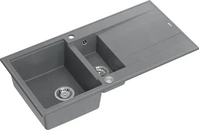 Produktbild von QUADRON Spülbecken 1,5-Becken Spüle | Größe: 100 x 50 x 21/16 cm | EVAN 156 | Küchenspüle Granitspüle aus GraniteQ mit Siphon | Grau & Stahl