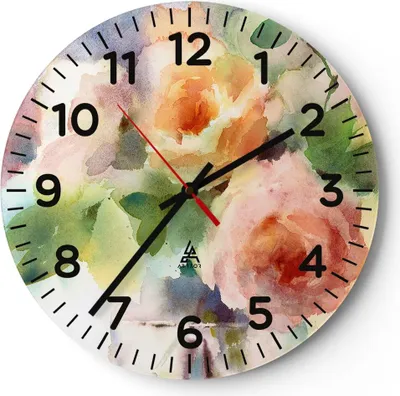 Produktbild von Wanduhr - Rund - Glasuhr - Rose Blume Garten - 40x40cm - Schleichendes Uhrwerk - Lautlos - zum Aufhängen bereit - Dekoration Modern - Wanddekoration aus Glas - C4AR40x40-3910