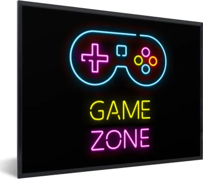 Produktbild von MuchoWow® Gerahmtes Poster Controller - Spiel - Neon - Schwarz - Zitate - Spielzone 40x30 cm - Poster mit Schwarzem Bilderrahmen Wandposter Rahmen Foto Bilder - Kunstposter - Wanddekorationen