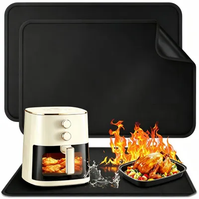 Produktbild von 2 Stück hitzebeständige Unterlage 60x40cm , Feuerfeste Unterlage für Luftfritteuse, Wasserdichte Silikonmatten, Arbeitsplattenschutz, Rutschfest