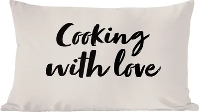 Produktbild von MuchoWow® Zierkissen Sofakissen Wohnzimmer Dekokissen 60x40 cm Zitate - Liebe - Kochen mit Liebe - Sprichwörter - Kochen - Kopfkissen - Polster mit Foto