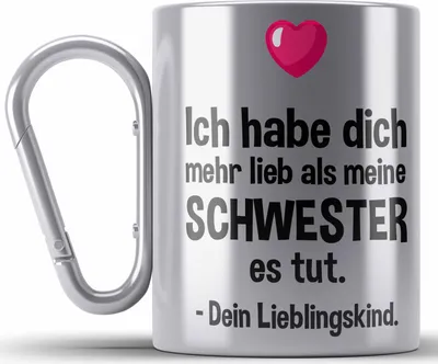 Produktbild von Trendation - Lieblingskind Muttertag Vatertag Edelstahl Tasse Karabiner Geschenk Kinder Sohn Tochter Mama Edelstahl Tasse Karabiner mit Spruch (Silber)
