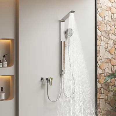 Produktbild von HOROW Regendusche Set Chrom, Duschset Duschsystem mit 4 Massage-Modi, Klappbares Duschset, Höhenverstellbar, ohne Armatur, passt auch für Badewannen