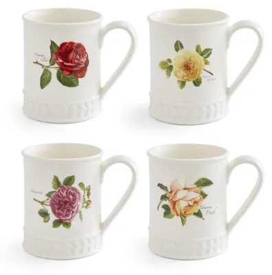 Tankard-Set, 4 verschiedene Rosenmotive, 0,34 l, Steinzeug
