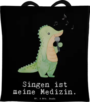 Produktbild von Mr. & Mrs. Panda Jutebeutel Krokodil Singen - Schwarz - Geschenk, Tasche, Gesang, Tote Bag, Band, Shopping, Live Auftritt, Laptoptasche, Hobbysänger, Schultasche