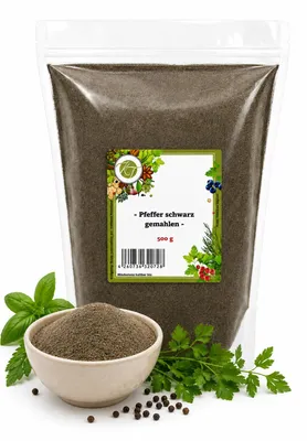Produktbild von K T 500 g Pfeffer schwarz fein gemahlen - Pfeffer Pulver 1A Qualität