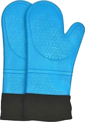 Produktbild von Ofenhandschuhe, hitzebeständige Silikon-Ofenhandschuhe,extra Lange Anti-Rutsch-Ofenhandschuhe zum Kochen(Blau,1Paar)