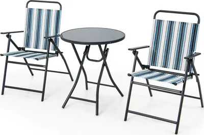 Immagine prodotto di KOMFOTTEU Set da balcone pieghevole in 3 pezzi, tavolo da bistrot con 2 sedie, set da salotto Teslin con tavolo rotondo e sedie pieghevoli, set di mobili da giardino per balcone e cortile