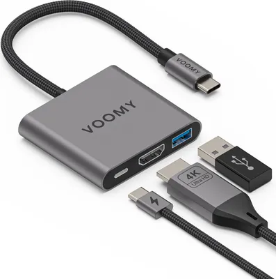 Produktbild von VOOMY USB-C Hub 3-in-1 – HDMI 4K @30Hz – USB-C PD 100W – USB-A 3.0 – Adapter für MacBook, Laptop, iPad – Kompakt & Plug & Play – Space Grey