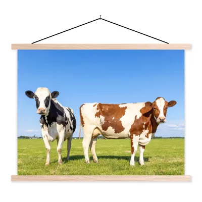 Produktbild von MuchoWow® Textilposter Kühe - Bauernhof - Gras - Natur - Tiere 60x45 cm mit holzfarbenen Rahmen - Bild