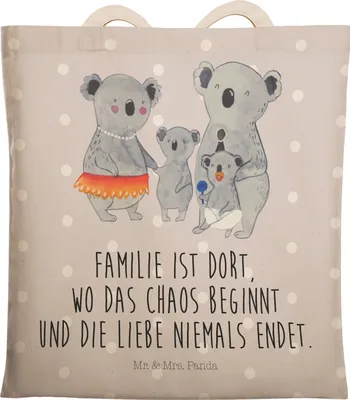 Produktbild von Mr. & Mrs. Panda Tote Bag Koala Familie - Grau Pastell - Geschenk, Stofftragetasche, Kinder, Tasche, shopping, Geschwister, Mama, Shoppingtasche, Family, Beutel