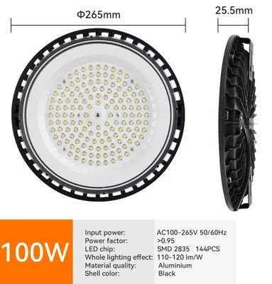 Produktbild von LED-UFO-Highbay - Industrielle Hallenleuchte - 100 W - 1 Stück - 110–120 lm/W - AC 85–265 V - IP65 - Kaltweiß