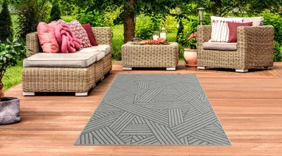 Obrázok produktu pre Koberec do interiéru a exteriéru v sisalovom vzhľade s pruhovaným vzorom, antracitová farba, rozmery – 80 x 150 cm