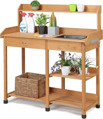 Produktbild von Famanu Pflanztisch mit Waschbecken für Garten und Terrasse - Wetterfest und Verstellbar