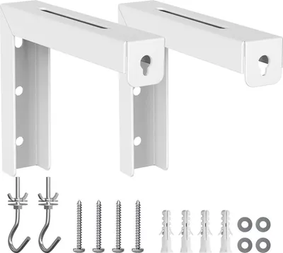 Obrázek produktu pro Univerzální stropní držák na projekční plátno, nástěnný držák s L-úhelníky, 15 cm nastavitelná prodloužení s sadou háčků, optimální umístění projekčního plátna, nosnost až 20 kg, bílá barva