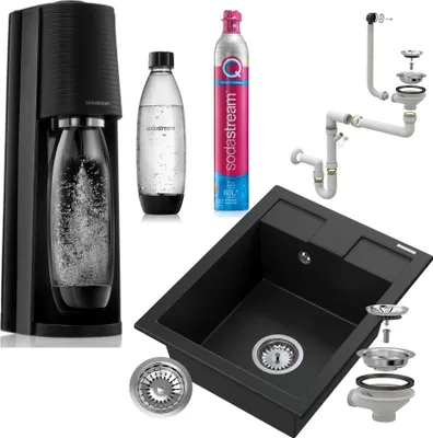 Produktbild von Granitan | Granitspüle - BEST - mit Siphon - 1-Becken - Schwarz - 50 x 40 cm - für Schränke ab 40 cm