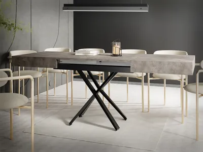 Produktbild von Couchtisch Höhenverstellbar und Ausziehbar Cavetta X - Wohnzimmertisch Esstisch Multifunktionstisch 120-200/80/27-76 cm Beton-Optik Dunkelgrau