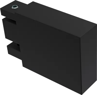 A black end piece for a curtain rod, shown in a studio setting against a white background.