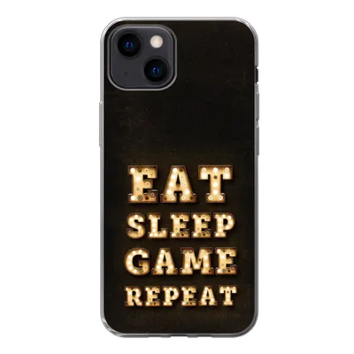 Produktbild von MuchoWow® Handyhülle Schutzhülle Hülle für iPhone 13 mini Spiele - Spiele - Zitate - Sprichwörter - Eat sleep game repeat Silikon Softcase Handy Hülle - Softcase