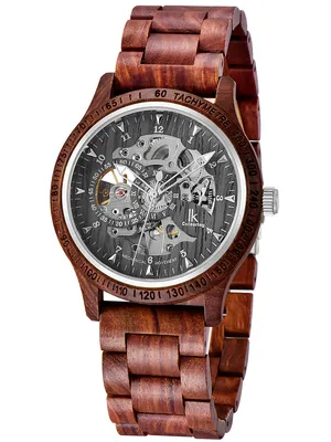 Produktbild von Alienwork Automatikuhr Armbanduhr Herren Rot Holz-Armband Schwarz Skelett Natur-Holz