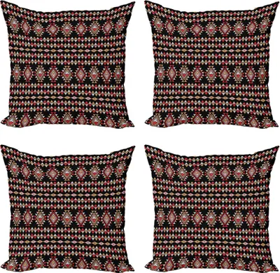 Produktbild von ABAKUHAUS aztekisch Kissenbezug Set (4 Stück), Volkskunst Triangles Patchwork, Moderner Doppelseitiger Digitaldruck, 60 cm x 60 cm, Almond Dark Pink