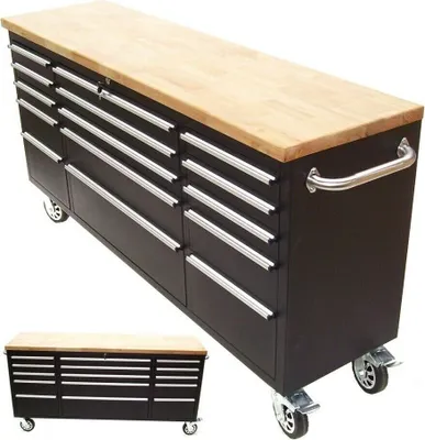 Produktbild von Werkstattwagen Werkbank 66061 Werkzeugwagen XXL 15 Schubladen Werktisch fahrbar
