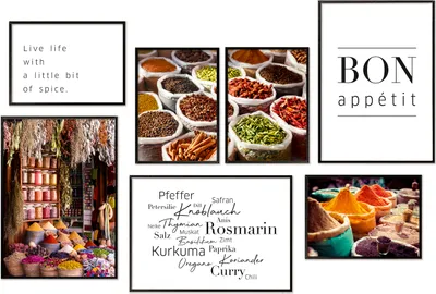 Produktbild von Hyggelig Home Premium Poster Set - 7 passende Bilder OHNE RAHMEN im stilvollen Set - 3 x DIN A3 + 4 x DIN A4 - Posterset Gewürze