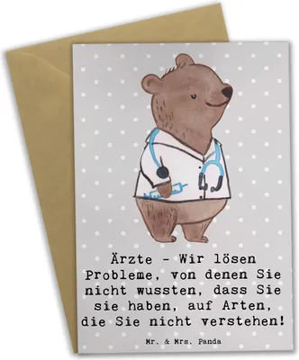 Produktbild von Mr. & Mrs. Panda Grußkarte Arzt Probleme Lösen - Grau Pastell - Geschenk, einladungskarten, Berufspassion, Landarzt, Grußkarten, Doktor, Beruf, hochzeitskarten, humorvoll