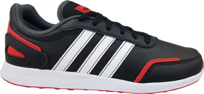 A single black Adidas shoe with white and red accents is shown against a white background.