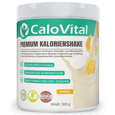Produktbild von Trinknahrung hochkalorisch für Gewichtszunahme | Kohlenhydrate & Eiweiß als Kalorien Shake | Hochdosiert mit vielen Vitaminen Orange 500g Pulver