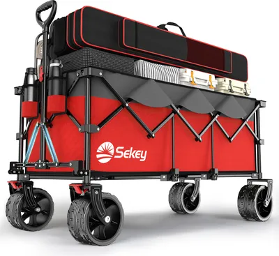 Produktbild von Sekey XXXL Bollerwagen Faltbar 300L 200KG Transportwagen Groß Handwagen, Rot und Grau