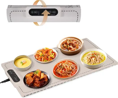 Produktbild von Multifunktionale Heiz- & Warmhalteplatte 38x60cm – Faltbare flexible Silikonplatte, Esstisch-Speisenwärmer