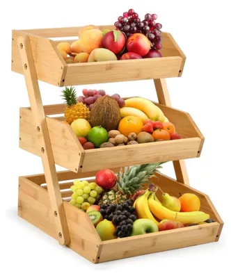 Immagine prodotto di Cesto per frutta - Portafrutta in bambù a 3 livelli - Grande capacità - Ideale per cucina e piano di lavoro - Per frutta e verdura - Perfetto per snack