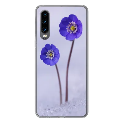 Produktbild von MuchoWow® Handyhülle Schutzhülle Hülle für Huawei P30 Blumen - Schnee - Lila Silikon Softcase Handy Hülle - Kartenbesitzer
