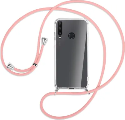 Produktbild von Handykette Backcover-Schutzhülle mit Band (Metall silberfarben) für Huawei Y6p - rosa