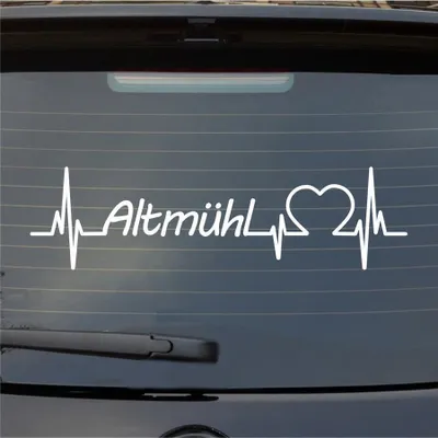 Produktbild von Heckscheibenaufkleber Altmühl Herzschlag Puls Fluss Wasser Liebe 55x20 cm Weiss Matt Auto Aufkleber Sticker