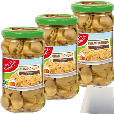Produktbild von Gut & Günstig Champignons in Scheiben 1 Wahl 3er Pack (3x280g Glas)  + usy Block