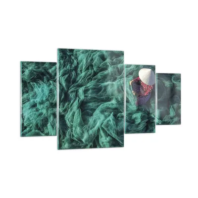 Produktbild von Bilder auf glas - 4 Teile - Netzwerk Fischer Vietnam - 160x90cm - Glasbilder - Wandbilder - Bilder - zum Aufhängen bereit - Wanddekoration aus Glas - Glas Bilder - Wandbild auf Glas - GDL160x90-4309