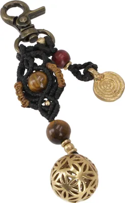Produktbild von Makramee Schlüsselanhänger, Boho Taschenanhänger - Modell 6, Schwarz, Baumwolle,Messing, 10*2 cm, Schlüsselanhänger
