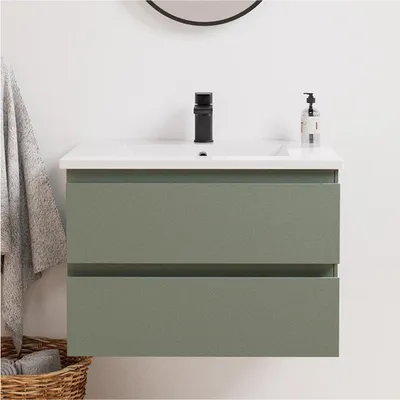Produktbild von Einzelwaschtisch-Set 60cm mit Keramikplatte und schwarzem Wasserhahn SORRENTO
