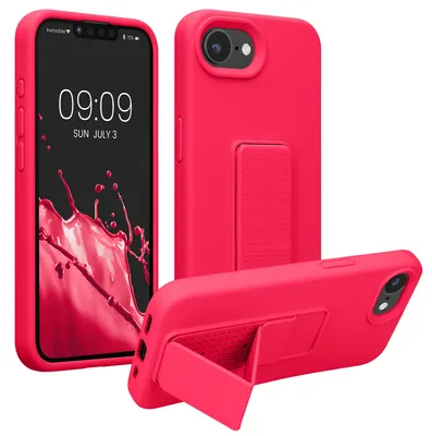 Produktbild von kwmobile Handyhülle für Apple iPhone 17e / iPhone 16e Hülle - TPU Silikon Case mit Fingerhalter und Stand - Schutzhülle Cover in Neon Pink