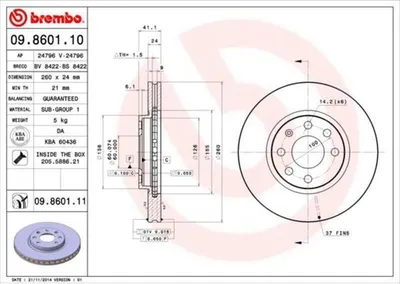 Immagine prodotto di 2x BREMBO 09.8601.11 Disco freno